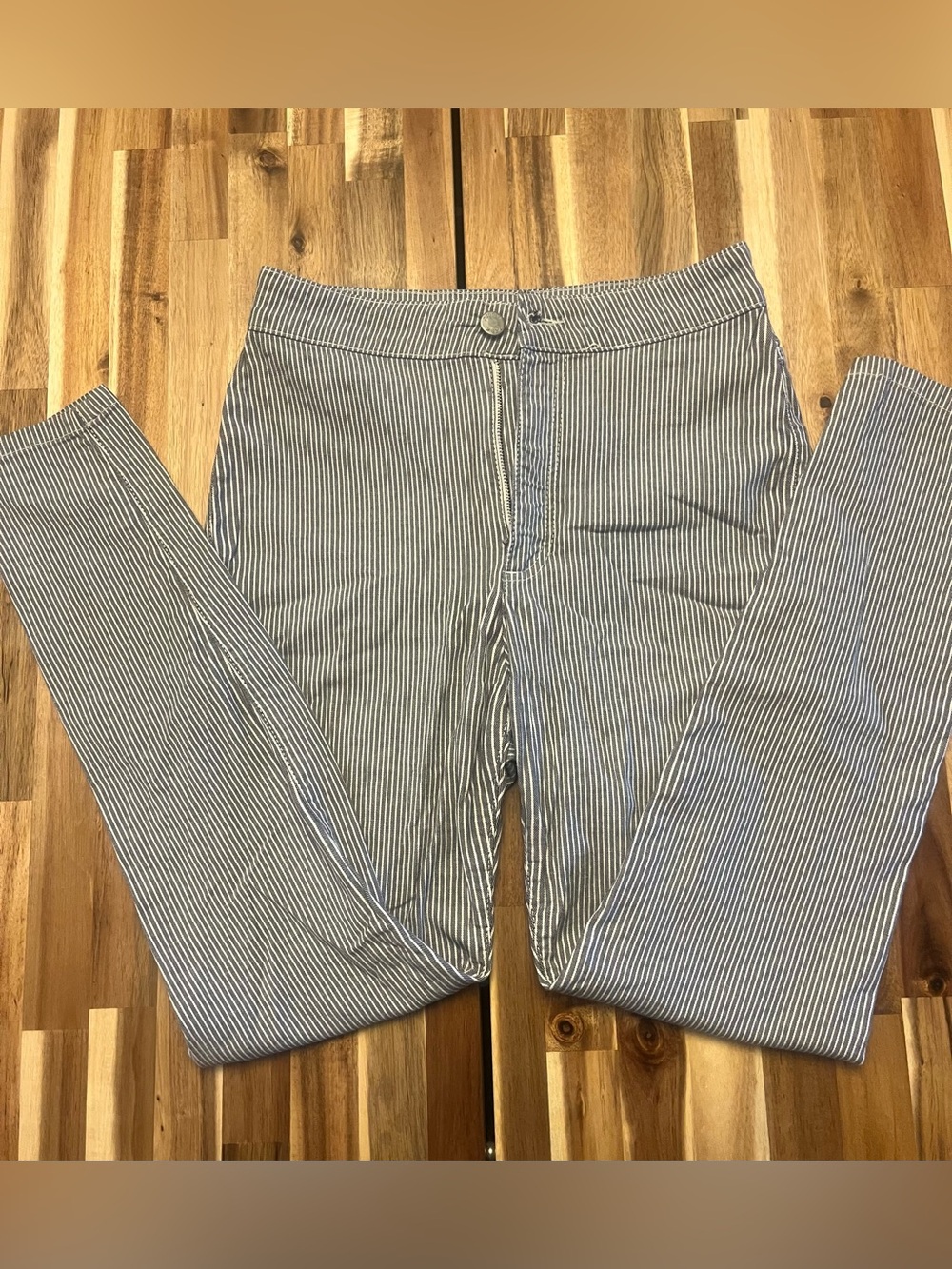 Free People Blue & White Pinstriped High-Rise Pants